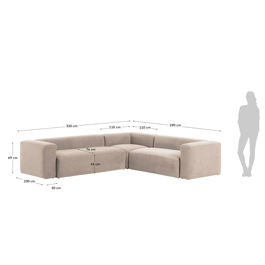 Canapé d’angle Blok 5 places en chenille beige 320 x 290 cm / 290 x 320 cm – Certifié FSC Mix Credit