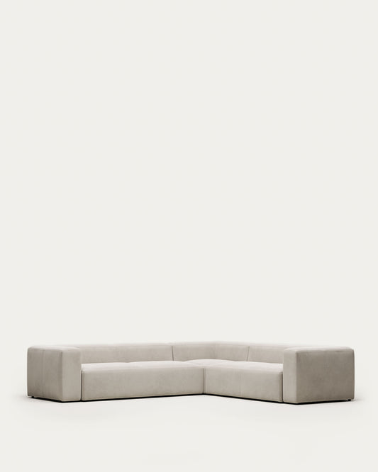 Canapé d’angle Blok 5 places en chenille beige 320 x 290 cm / 290 x 320 cm – Certifié FSC Mix Credit