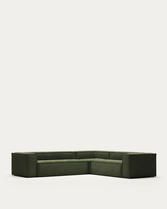 Canapé d’angle Blok 5 places en velours côtelé épais vert 320 x 290 cm / 290 x 320 cm – Certifié FSC Mix Credit