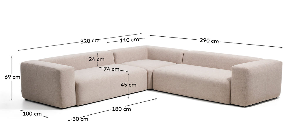 Canapé d’angle Blok 5 places en chenille beige 320 x 290 cm/290 x 320 cm – FSC Mix Credit