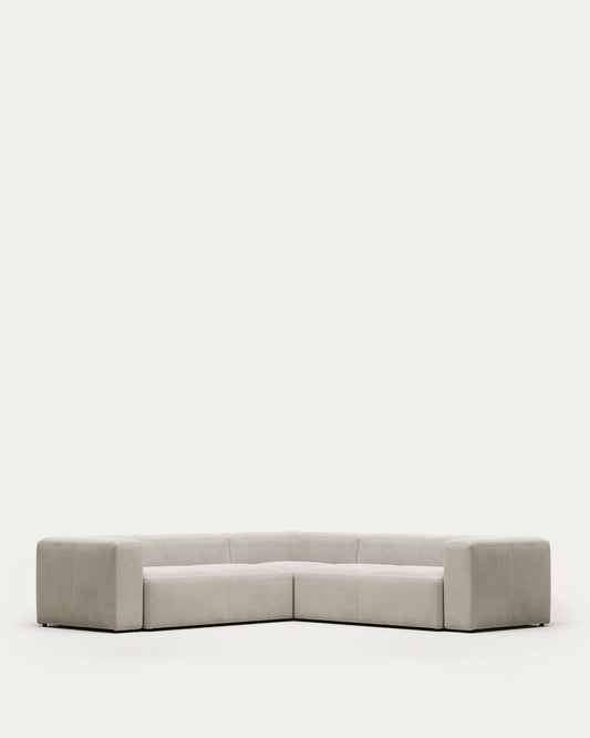 Canapé d’angle Blok 4 places en chenille beige 290 x 290 cm – Certifié FSC Mix Credit