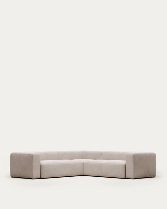 Canapé d’angle Blok 4 places en chenille beige 290 x 290 cm – Certifié FSC Mix Credit