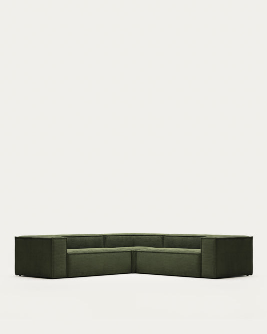 Canapé d’angle Blok 4 places en velours côtelé épais vert 290 x 290 cm – Certifié FSC Mix Credit