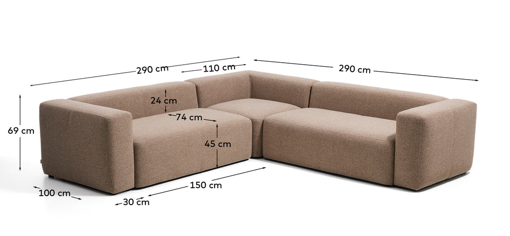 Canapé d’angle Blok 4 places en chenille marron 290 x 290 cm – FSC Mix Credit