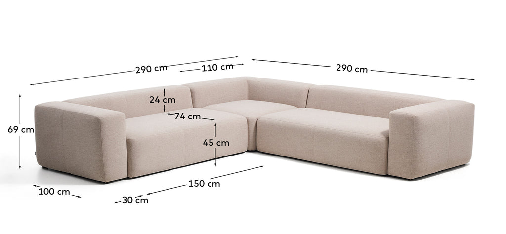 Canapé d’angle Blok 4 places en chenille beige 290 x 290 cm – FSC Mix Credit