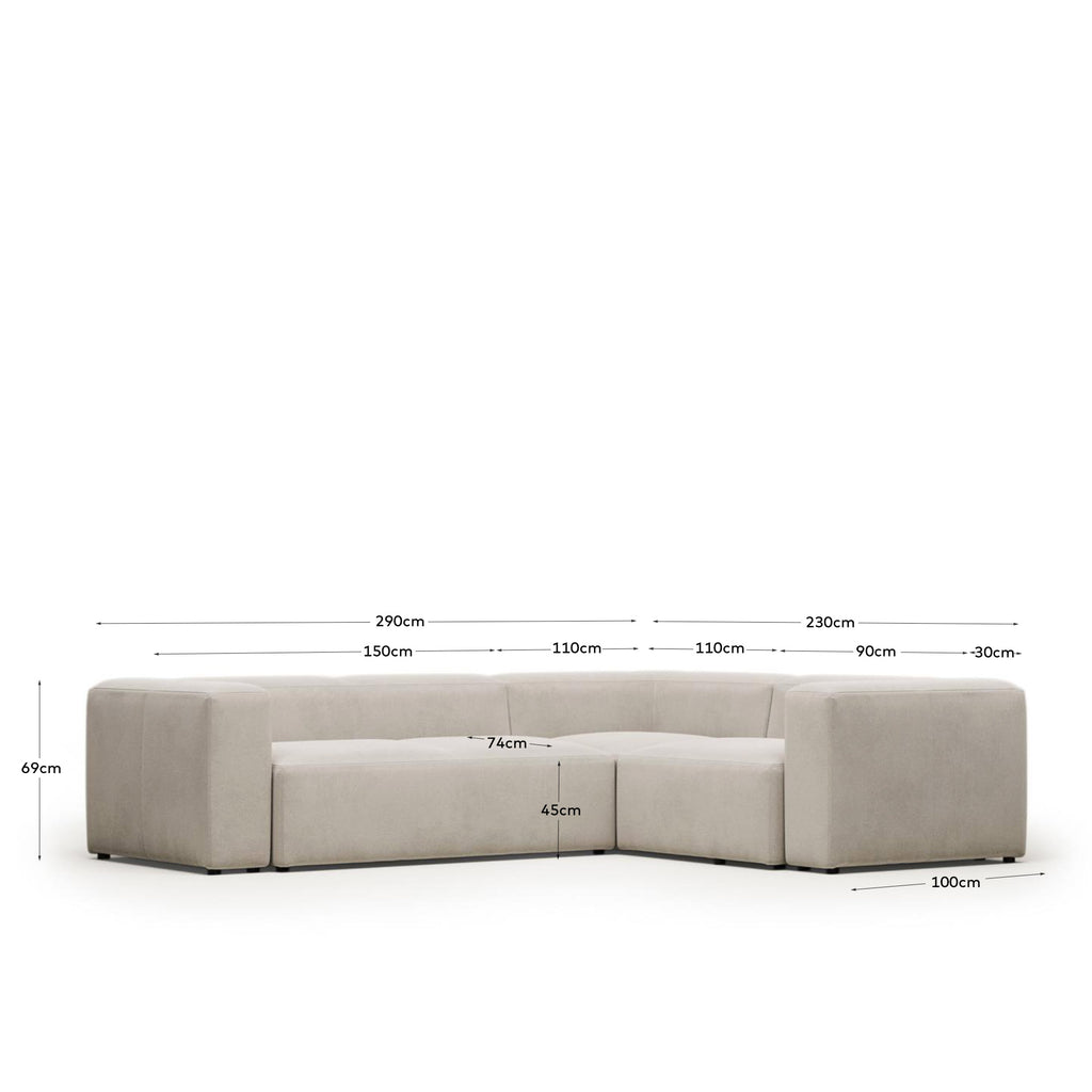 Canapé d’angle Blok 3 places en chenille beige 290 x 230 cm / 230 x 290 cm – Certifié FSC Mix Credit