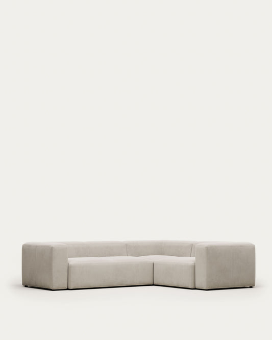 Canapé d’angle Blok 3 places en chenille beige 290 x 230 cm / 230 x 290 cm – Certifié FSC Mix Credit