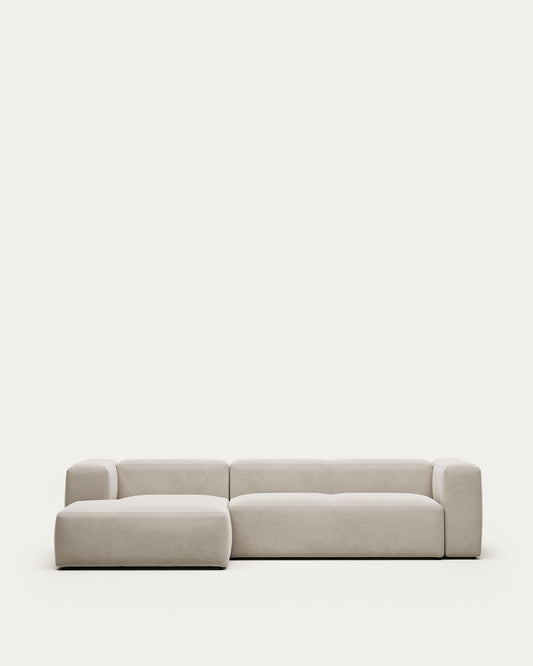 Canapé Blok 3 places en chenille avec méridienne gauche beige 300 cm – Certifié FSC Mix Credit