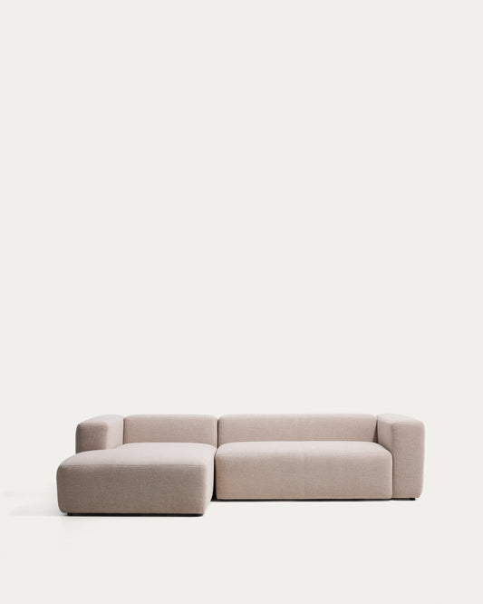Blok 3-seater sofa with left chaise longue in beige chenille 300cm FSC Mix Credit