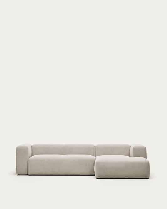 Canapé Blok 3 places en chenille avec méridienne droite beige 300 cm – Certifié FSC Mix Credit