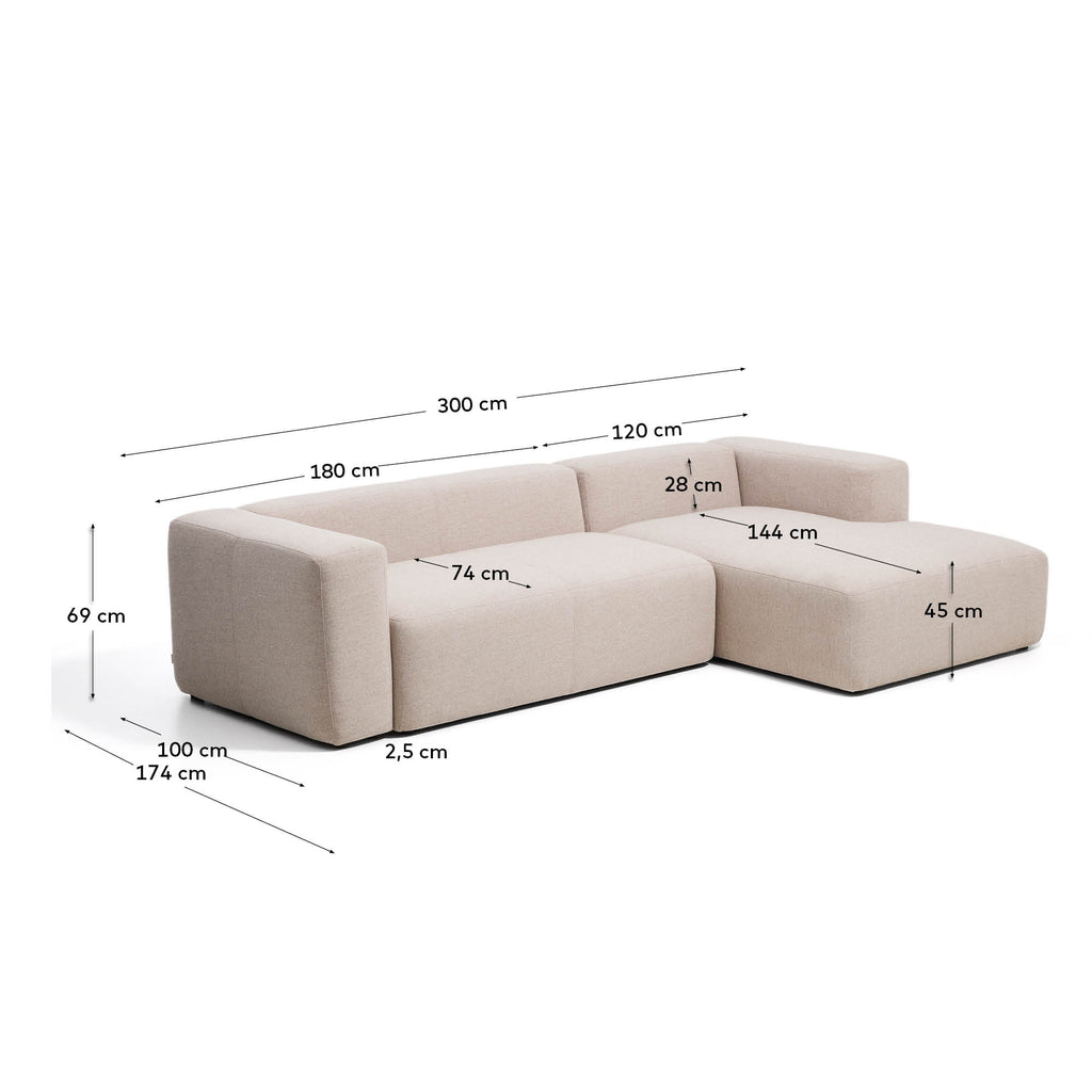 Canapé Blok 3 places avec méridienne droite en chenille marron 300 cm – FSC Mix Credit