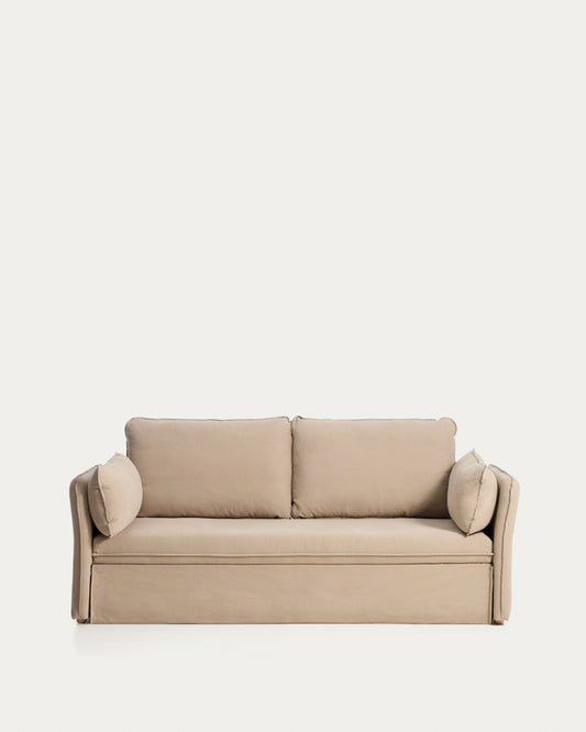 Canapé-lit Tanit beige pieds en bois de hêtre finition naturelle 210 cm FSC Mix Credit