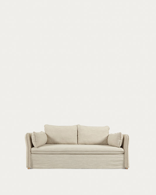 Canapé-lit Tanit blanc pieds en bois de hêtre finition naturelle 210 cm FSC Mix Credit