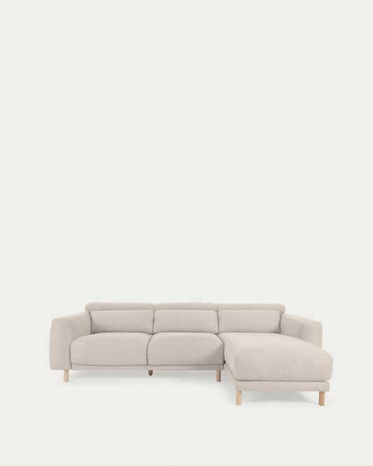 Canapé Singa 3 places avec méridienne droite, appui-tête inclinable et siège extensible blanc 296 cm