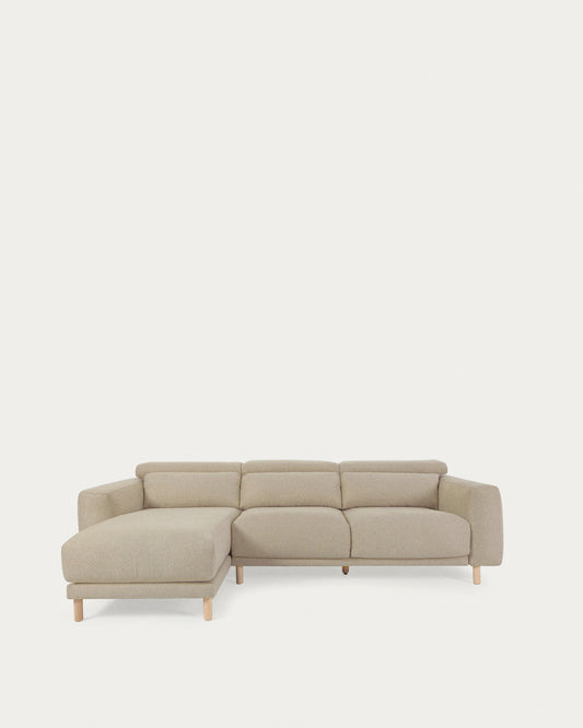 Canapé Singa 3 places avec méridienne gauche, appui-tête inclinable et siège extensible beige 296 cm FSC Mix Credit
