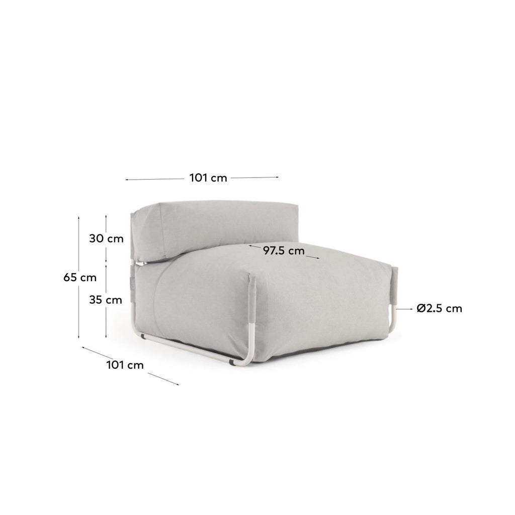 Pouf canapé modulaire extérieur avec dossier Square gris clair aluminium blanc 101x101cm