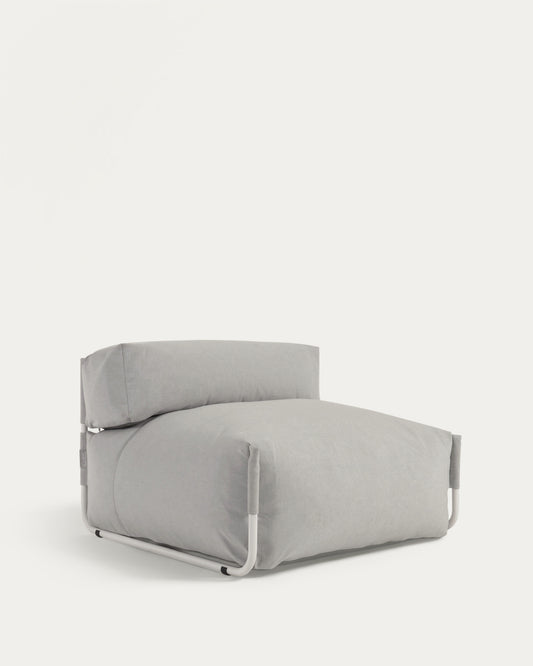 Pouf canapé modulaire extérieur avec dossier Square gris clair aluminium blanc 101x101cm