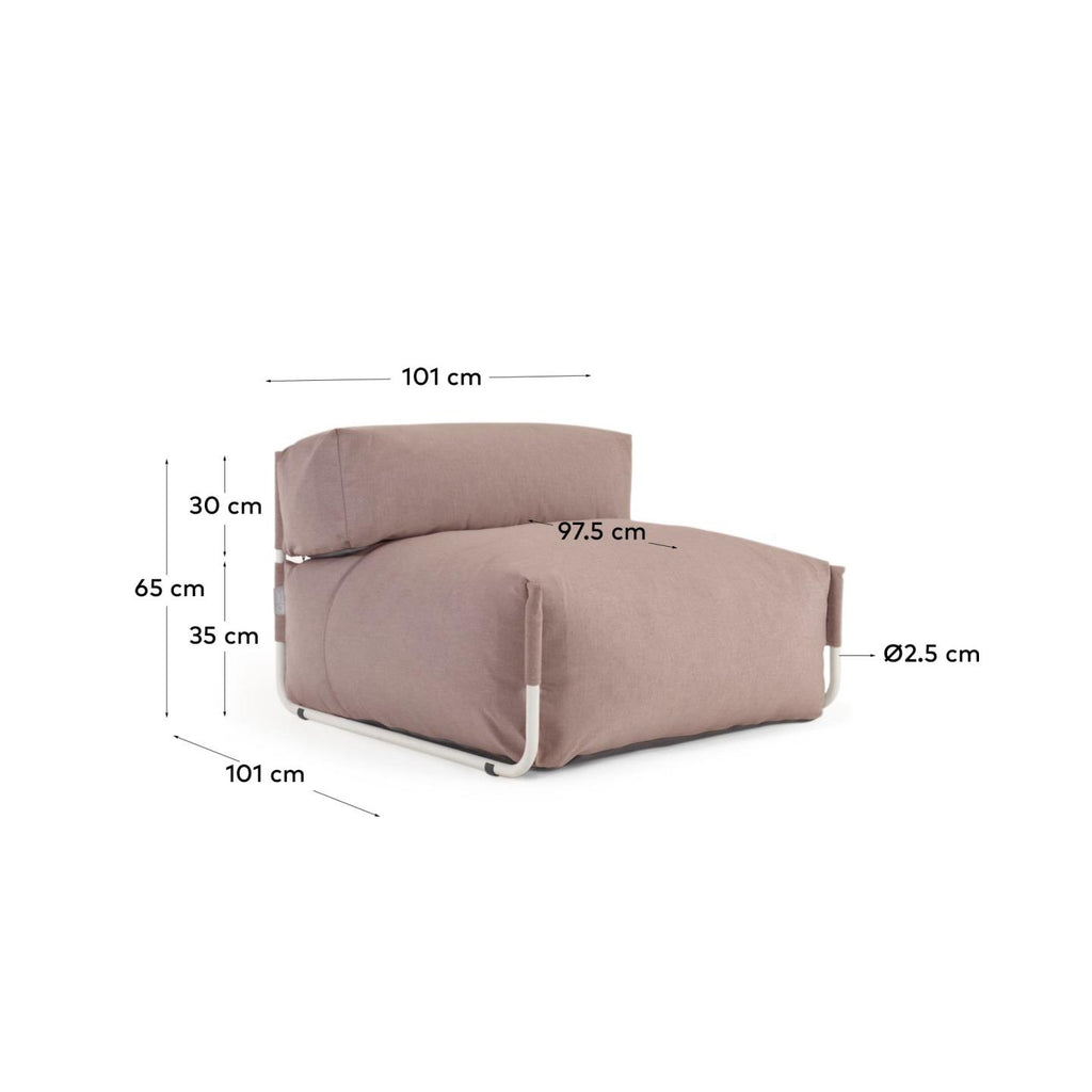 Pouf canapé modulaire extérieur avec dossier Square terracotta aluminium blanc 101x101 cm