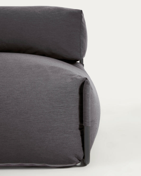 Pouf canapé modulaire extérieur avec dossier Square gris foncé et aluminium noir 101x101cm