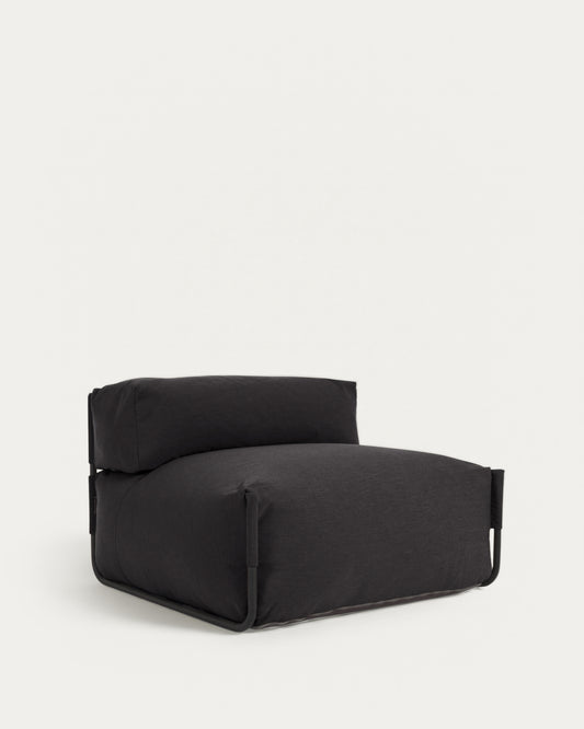 Pouf canapé modulaire extérieur avec dossier Square gris foncé et aluminium noir 101x101cm