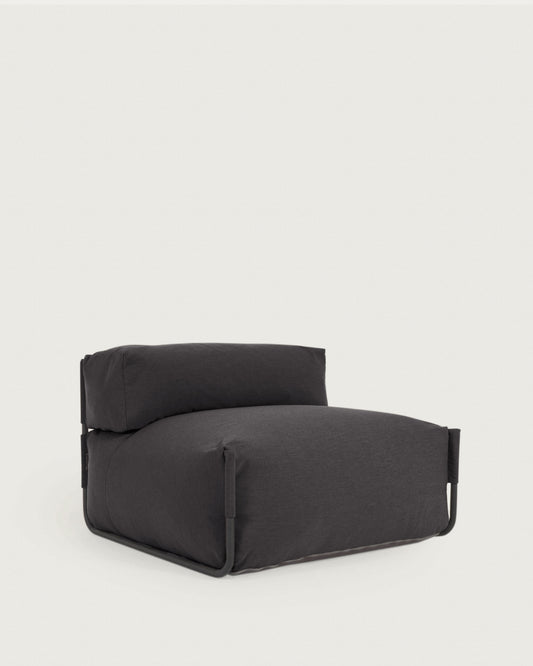 Pouf canapé modulaire extérieur avec dossier Square gris foncé et aluminium noir 101x101cm
