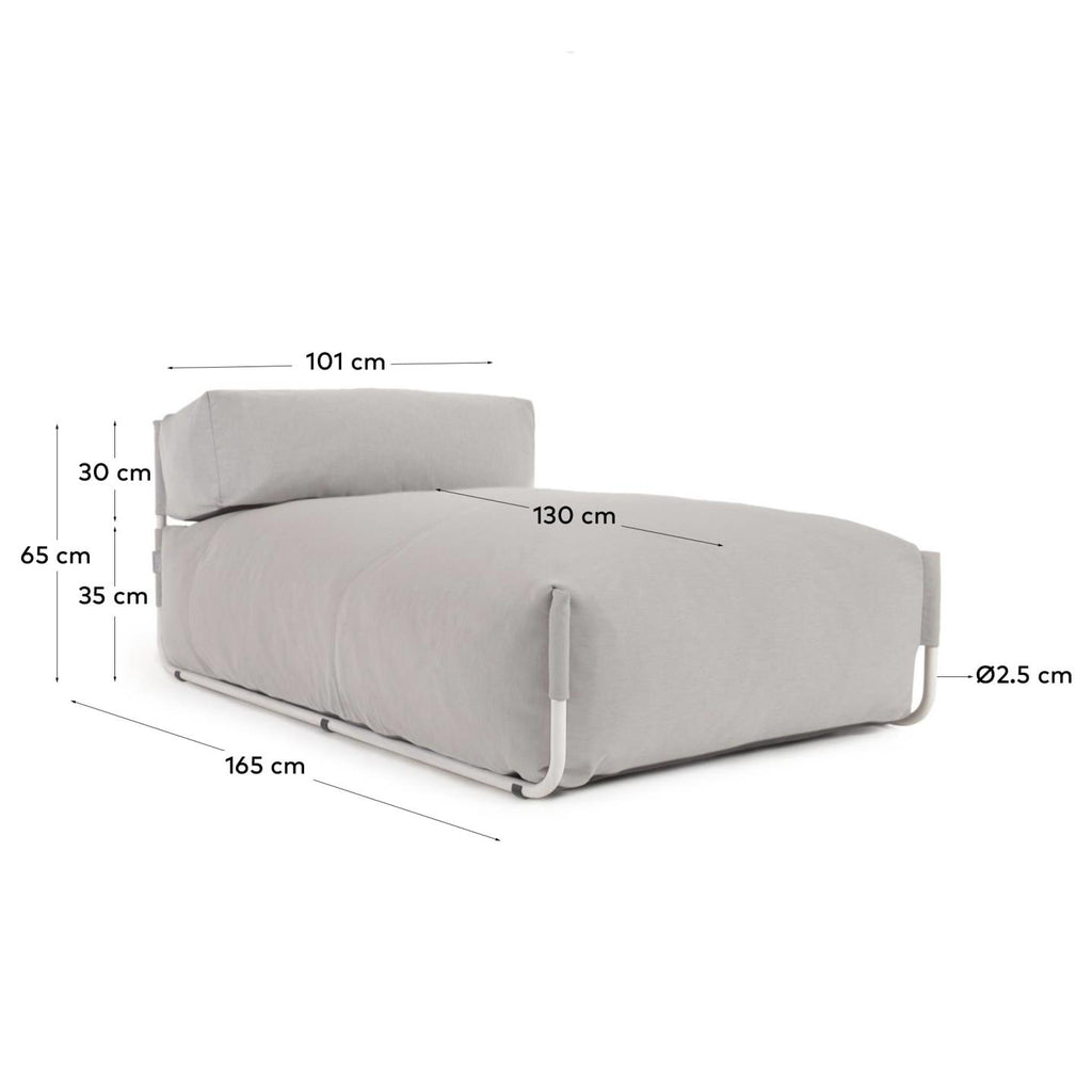 Pouf canapé modulaire extérieur méridienne et dossier Square gris et alu blanc 165 x 101cm