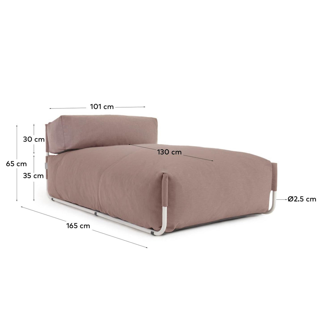 Pouf canapé module extérieur méridienne dossier Square terracotta et alu blanc 165 x 101cm