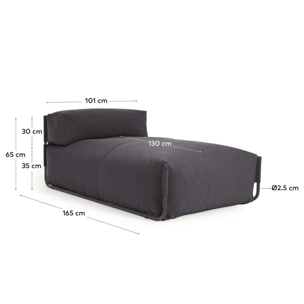 Pouf canapé modulaire extérieur Square méridienne et dossier gris foncé alu noir 165x101cm