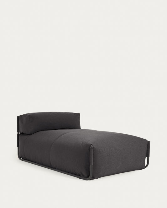 Pouf canapé modulaire extérieur Square méridienne et dossier gris foncé alu noir 165x101cm