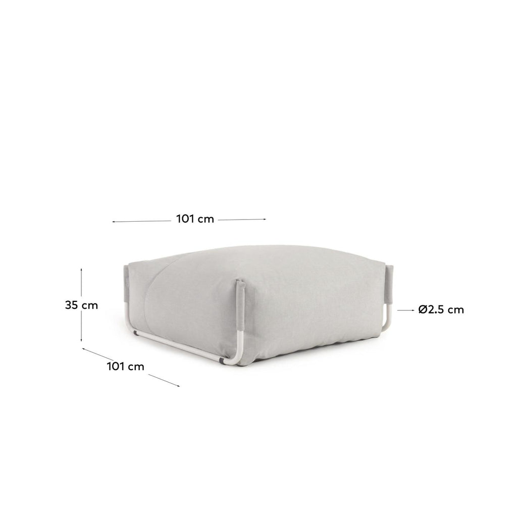 Pouf canapé modulaire Square 100 % extérieur gris clair et aluminium blanc 101 x 101 cm