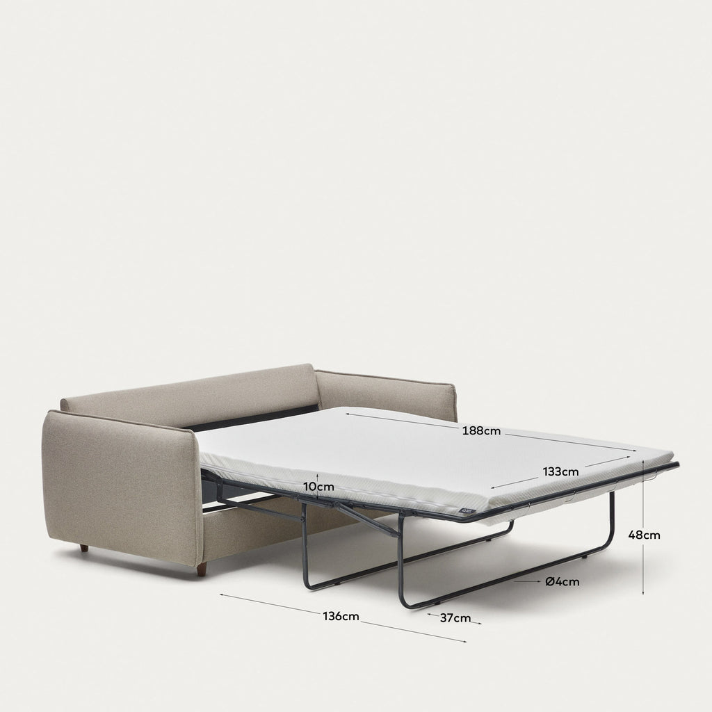 Canapé-lit Carlota 2 places beige avec pieds en bois de hêtre 185 cm FSC Mix Credit