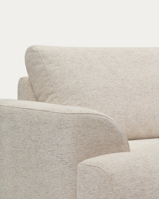 Canapé Karin 2 places en chenille beige et pieds en bois de hêtre avec finition ton naturel 211 cm