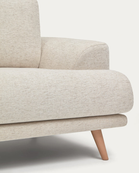 Canapé Karin 2 places en chenille beige et pieds en bois de hêtre avec finition ton naturel 211 cm