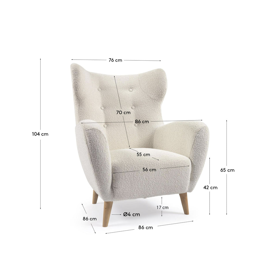 Fauteuil Patio en bouclette blanche et pieds en de hêtre naturel FSC Mix Credit