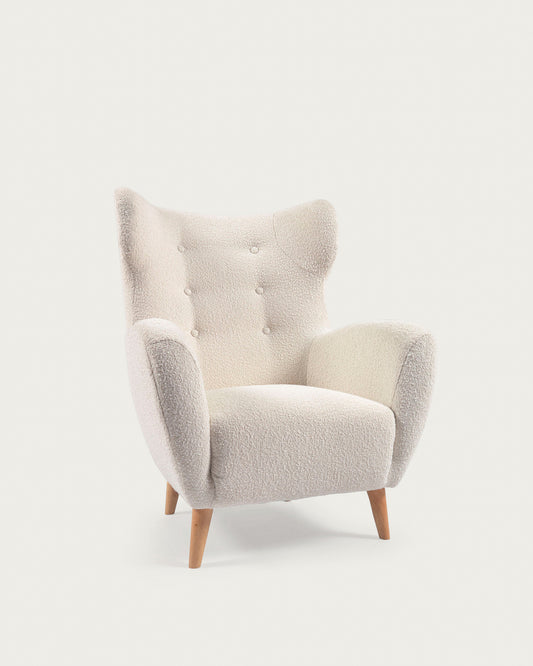 Fauteuil Patio en bouclette blanche et pieds en de hêtre naturel FSC Mix Credit