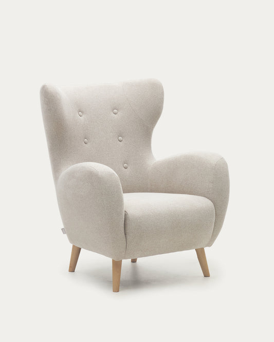 Fauteuil Patio beige et pieds en bois hêtre FSC Mix Credit