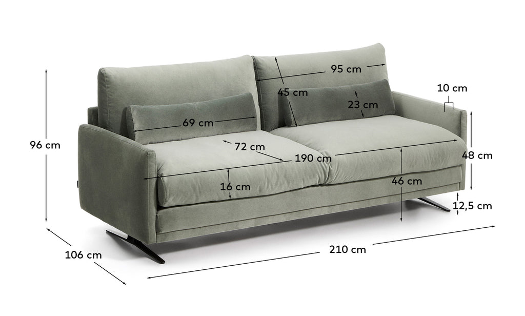 Canapé Veliro 2 places en velours vert avec pieds en acier finition noire 210 cm – Certifié FSC Mix Credit