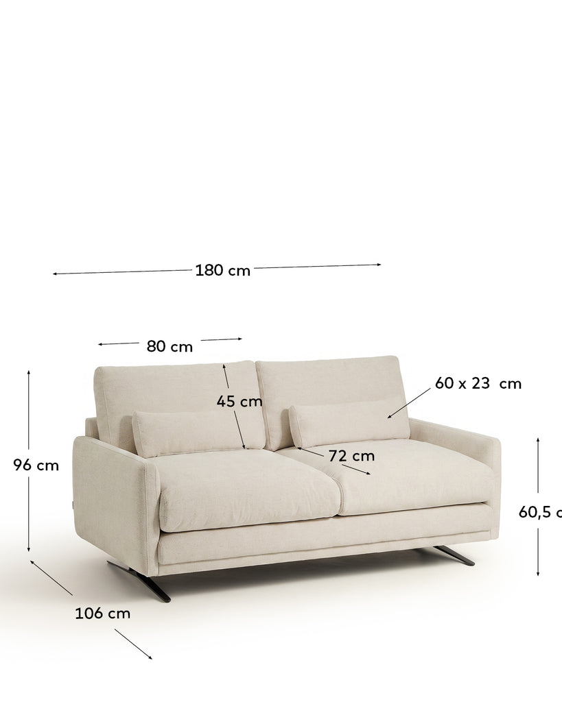 Canapé Veliro 2 places en chenille beige avec pieds en acier noir 180 cm – Certifié FSC Mix Credit