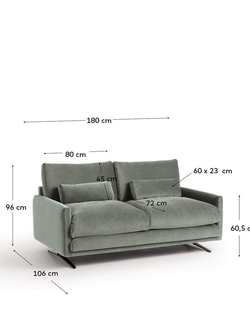 Canapé Veliro 2 places en velours vert avec pieds en acier finition noire 180 cm – Certifié FSC Mix Credit