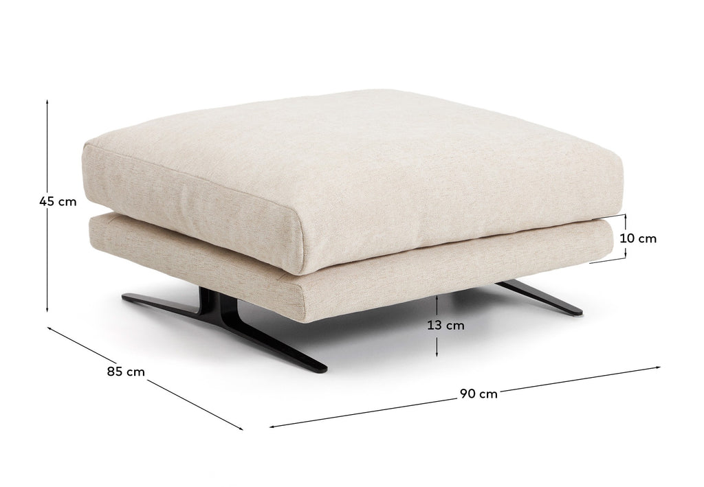 Repose-pieds Veliro en chenille beige avec pieds en acier finition noire 85 x 90 cm FSC Mix Credit