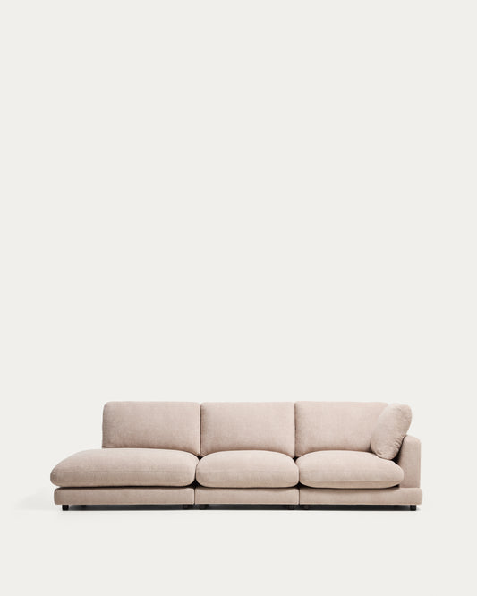 Canapé modulable Gala 4 places avec pouf terminal gauche en micro-bouclette beige 315 cm – FSC Mix Credit
