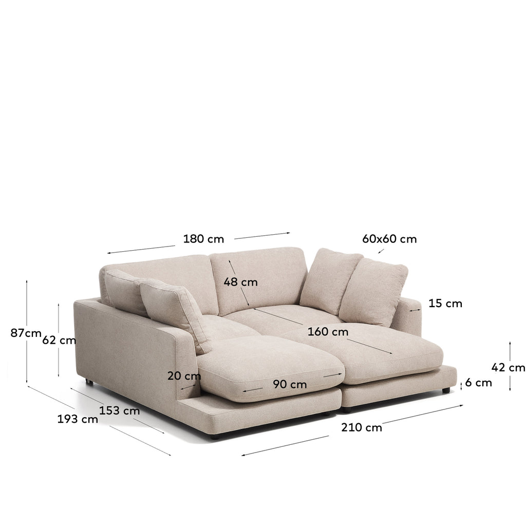 Canapé Gala 3 places en micro-bouclette beige avec méridienne double 210 cm – Certifié FSC Mix Credit