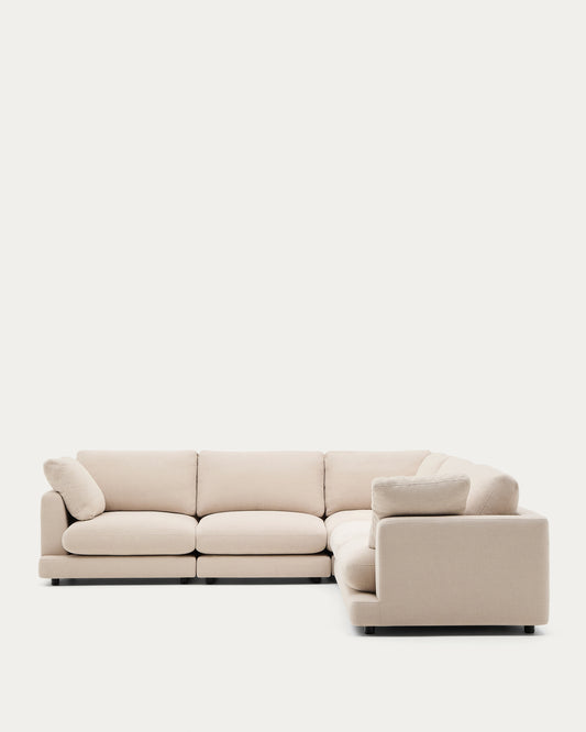 Canapé d’angle Gala 6 places en chenille beige 300 x 300 cm – Certifié FSC Mix Credit