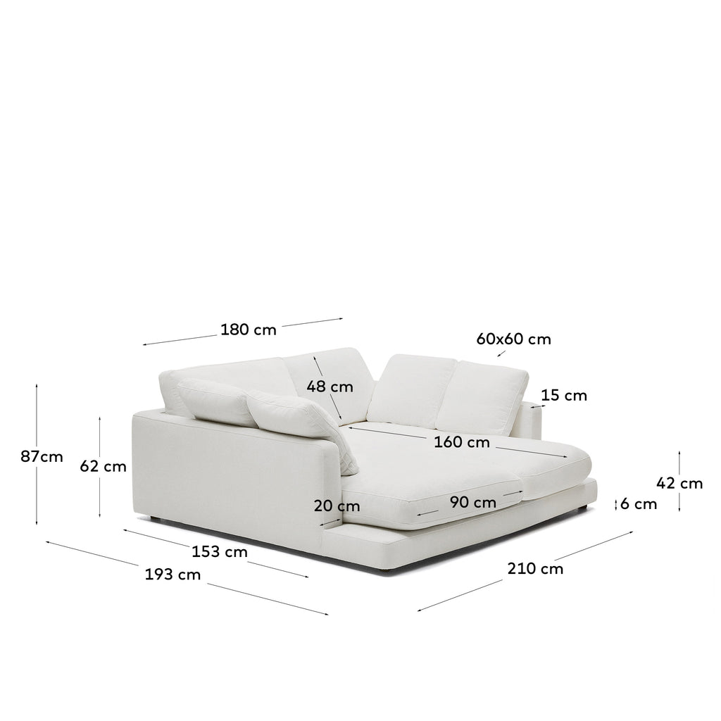Gala 3-seater sofa with double chaise longue in white chenille FSC Mix Credit 210cm