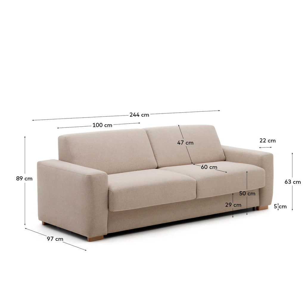 Anley beige 4-seater sofa bed with solid beech wood legs 244cm FSC Mix Credit