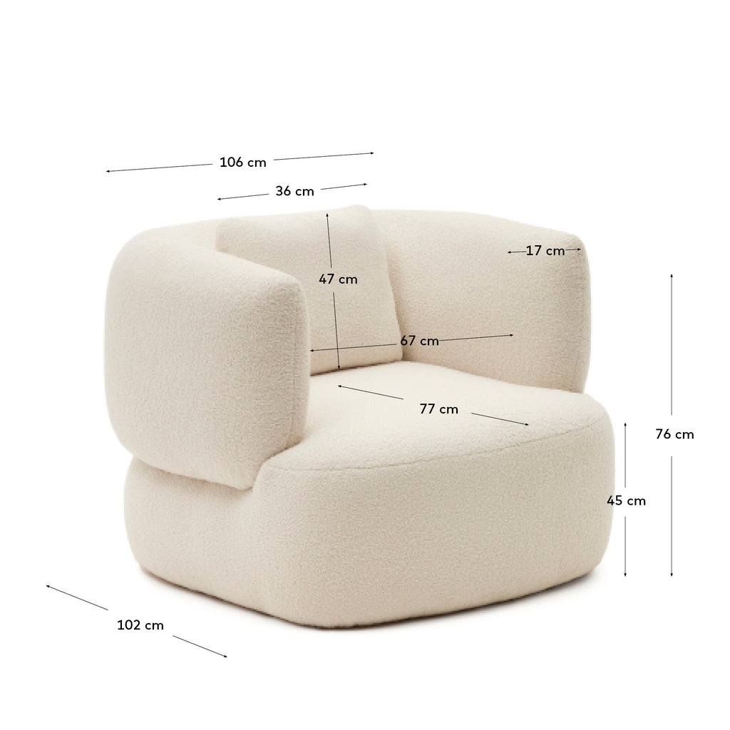 Fauteuil pivotant avec coussin Martina en bouclette écrue FSC Mix Credit