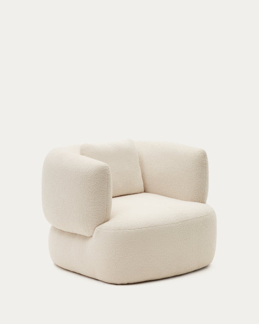 Fauteuil pivotant avec coussin Martina en bouclette écrue FSC Mix Credit