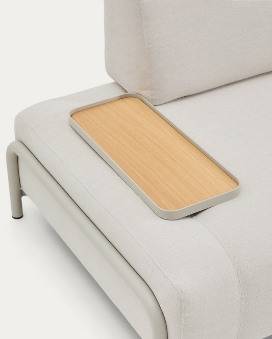 Canapé Compo 2 places chenille écru, petit plateau plaqué chêne et structure métal beige 200 cm FSC Mix Credit