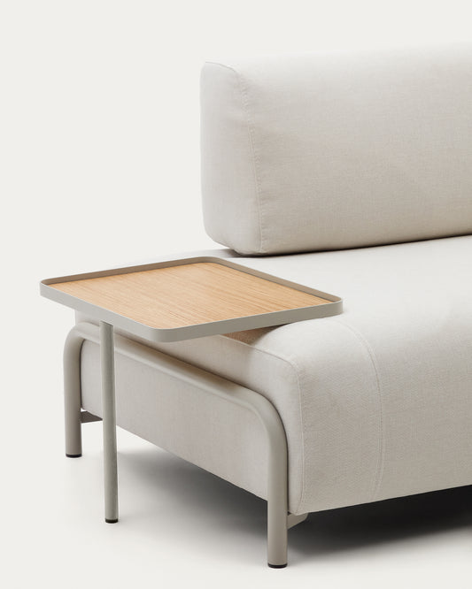 Plateau grand Compo en placage de chêne avec finition naturelle et structure en métal beige.