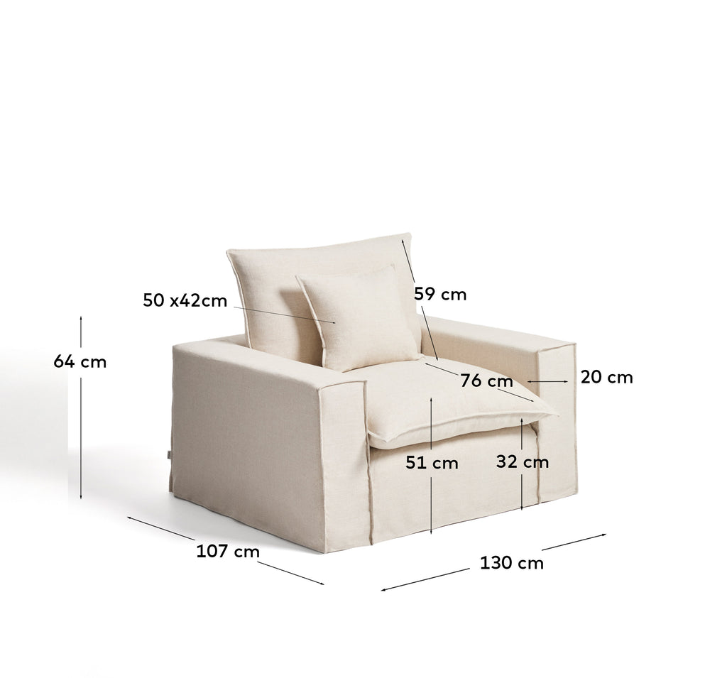 Fauteuil déhoussable Anarela en lin et viscose beige 130 cm FSC Mix Credit